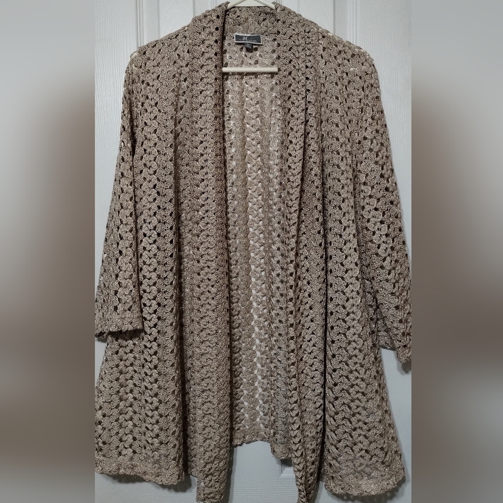 JM Collection Women's Size 2X Gold Open Weave Cardigan